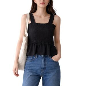 Black Smocked Peplum Tank Top Womens Size M Sleeveless Summer Top